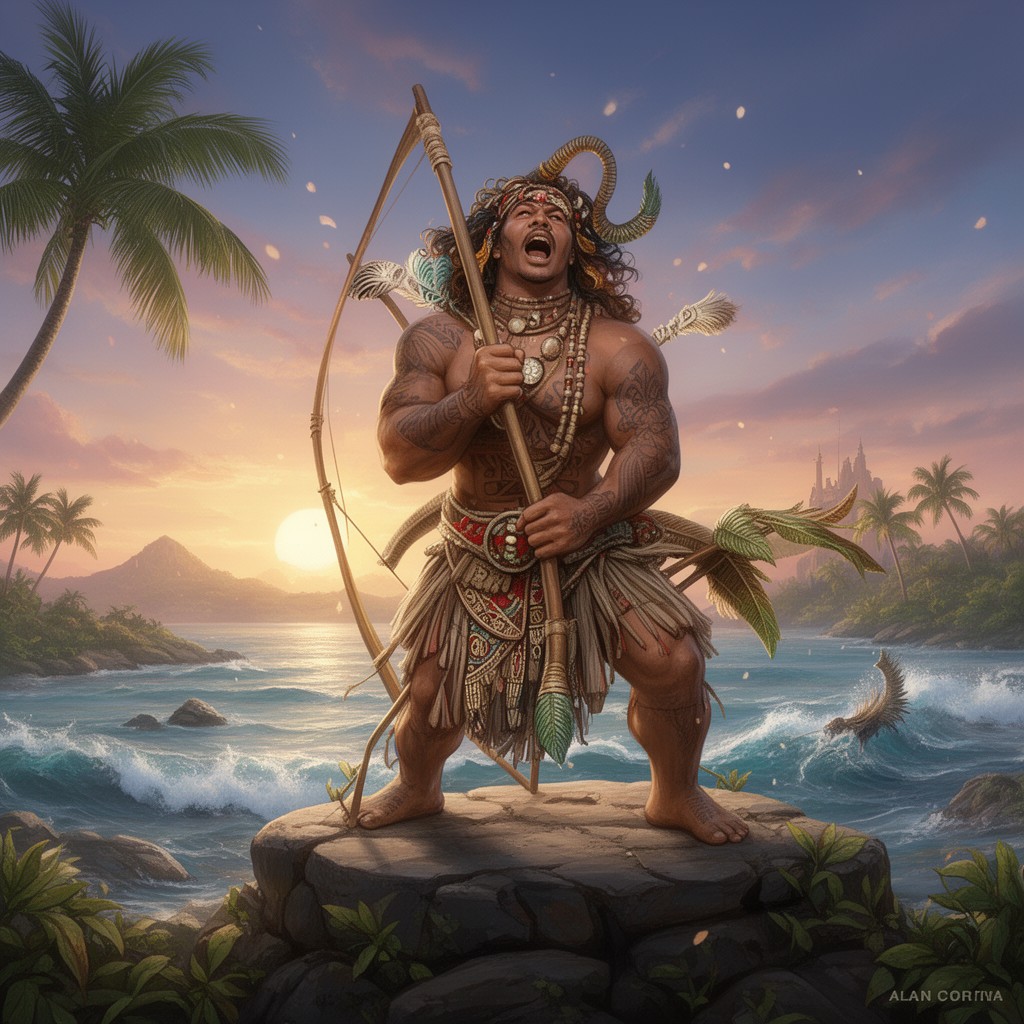 AI-generated illustration of Māui (Polynesian demigod)