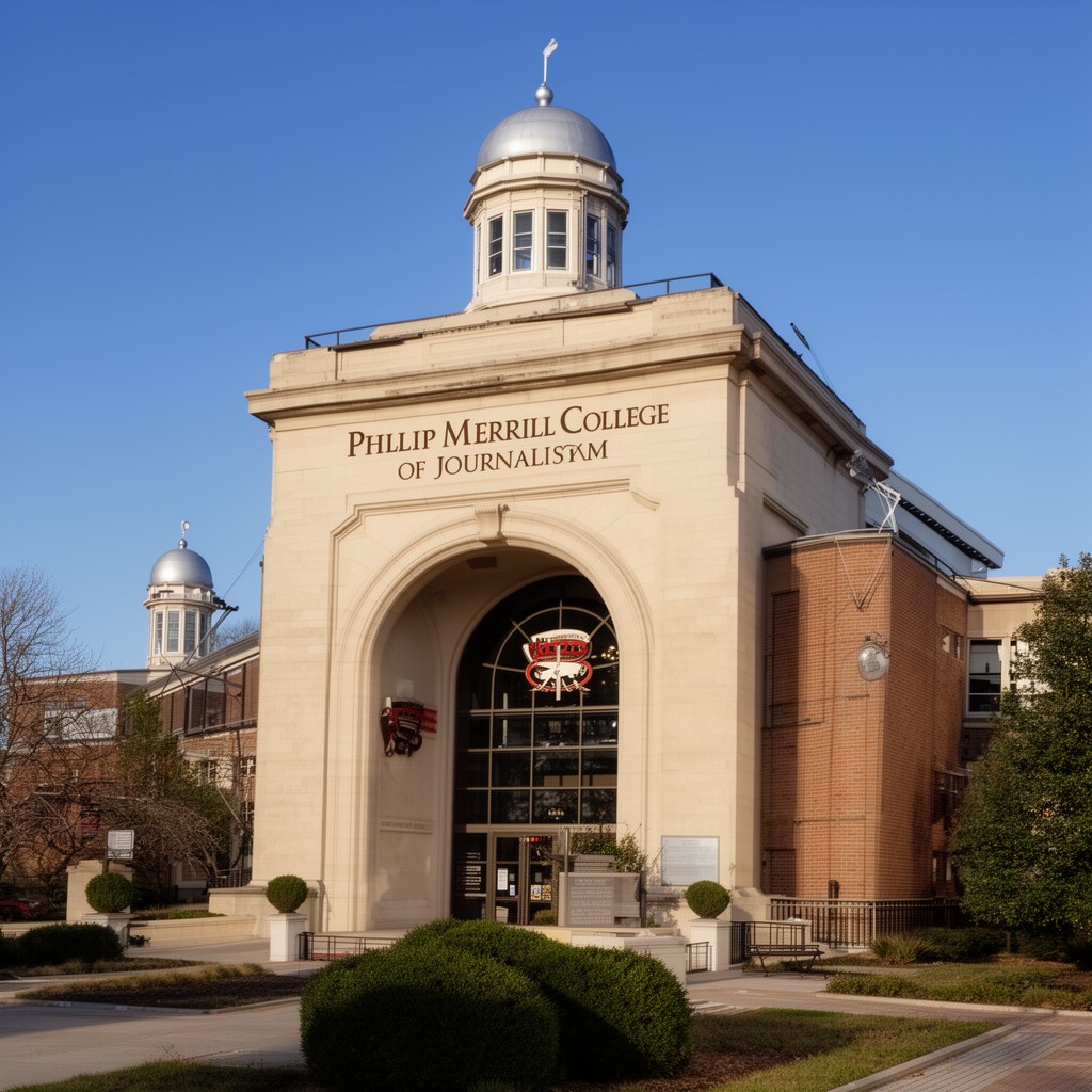 AI-generated illustration of Philip Merrill College of Journalism