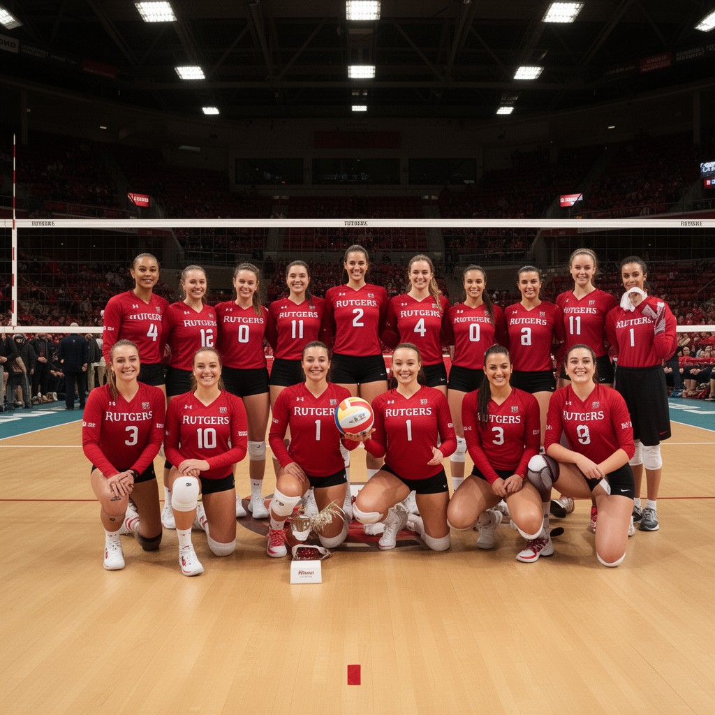 AI-generated illustration of Rutgers Scarlet Knights volleyball team