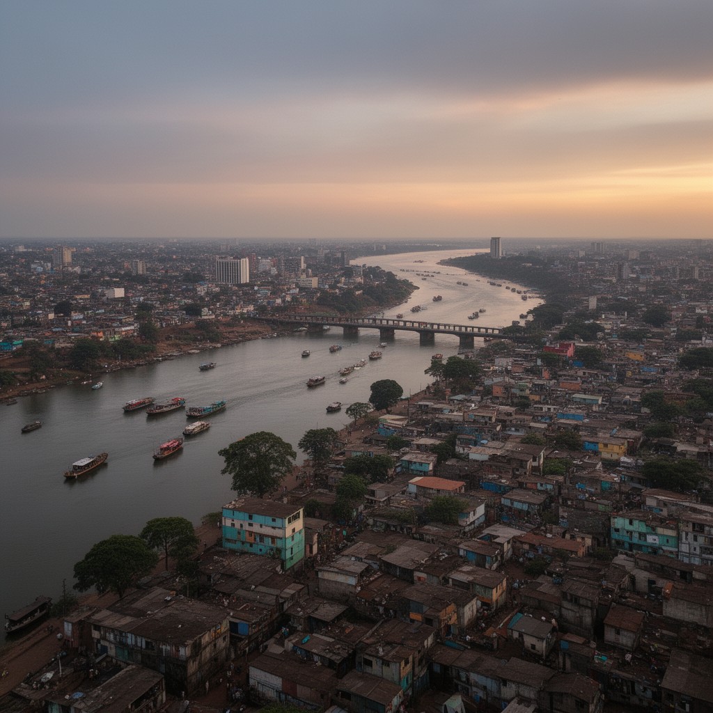 AI-generated illustration of Kinshasa–Brazzaville metropolitan area