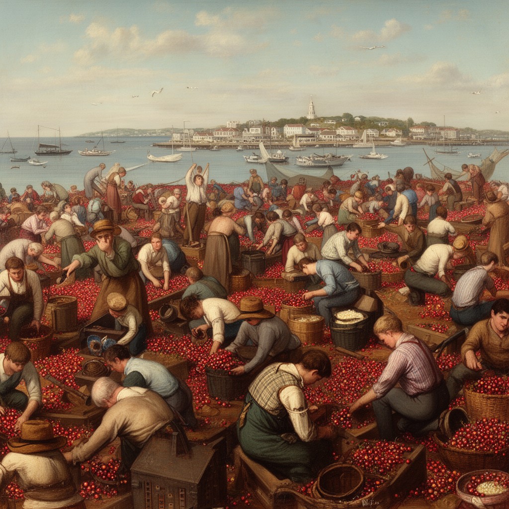AI-generated illustration of The Cranberry Harvest, Island of Nantucket