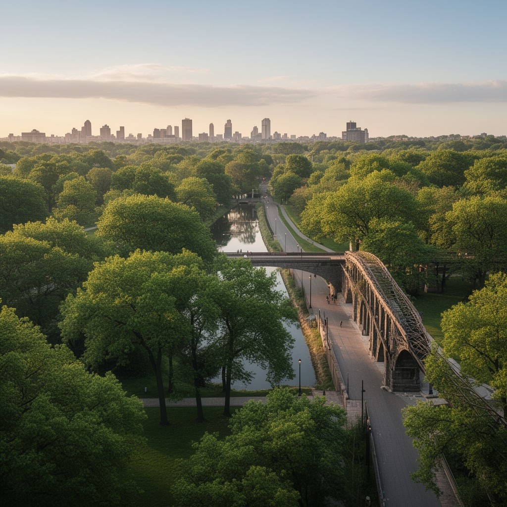 AI-generated illustration of Buffalo park and parkway system