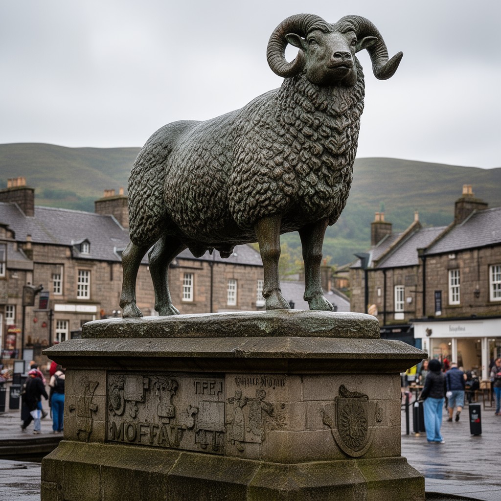 AI-generated illustration of Moffat Ram statue