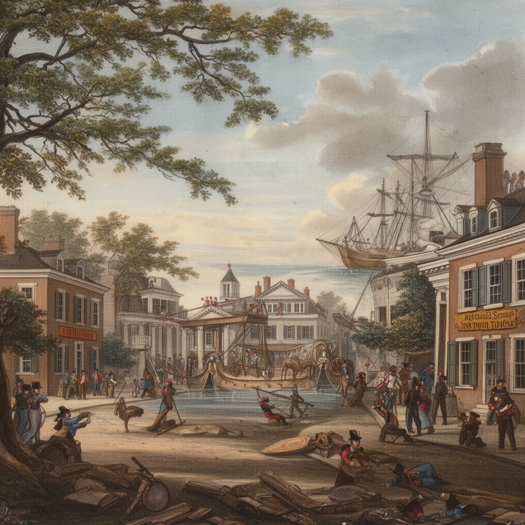 AI-generated illustration of British landing at Benedict, Maryland
