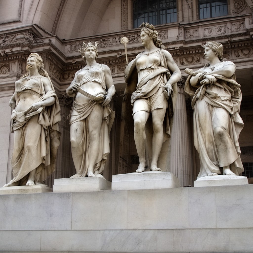 AI-generated illustration of Four Continents sculptures (New York Custom House)
