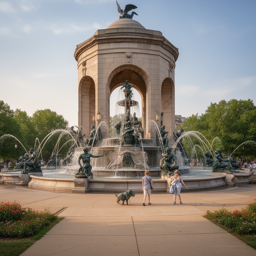 AI-generated illustration of Clark Memorial Fountain (Indianapolis)