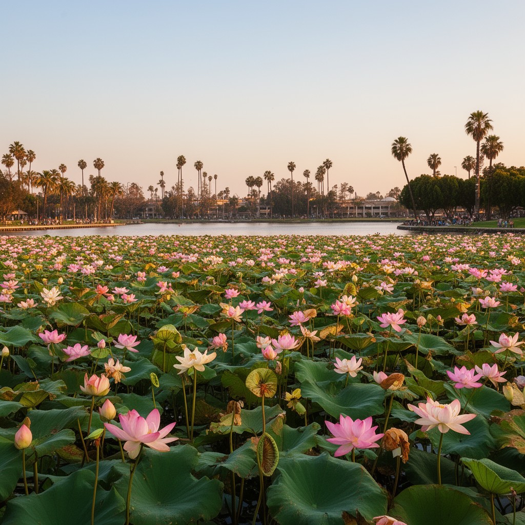 AI-generated illustration of Echo Park Lake lotus beds