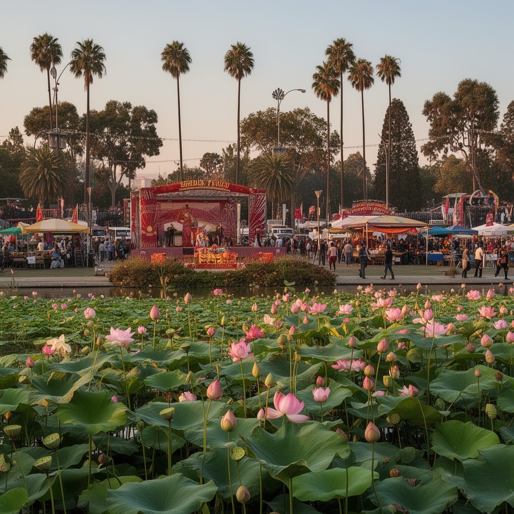 AI-generated illustration of Echo Park Lotus Festival