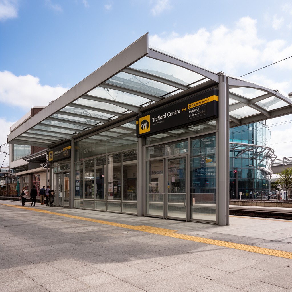 AI-generated illustration of The Trafford Centre tram stop