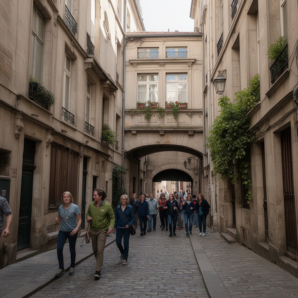 AI-generated illustration of Traboules of Lyon