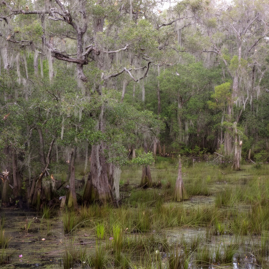 AI-generated illustration of Okefenokee National Wildlife Refuge (partial)