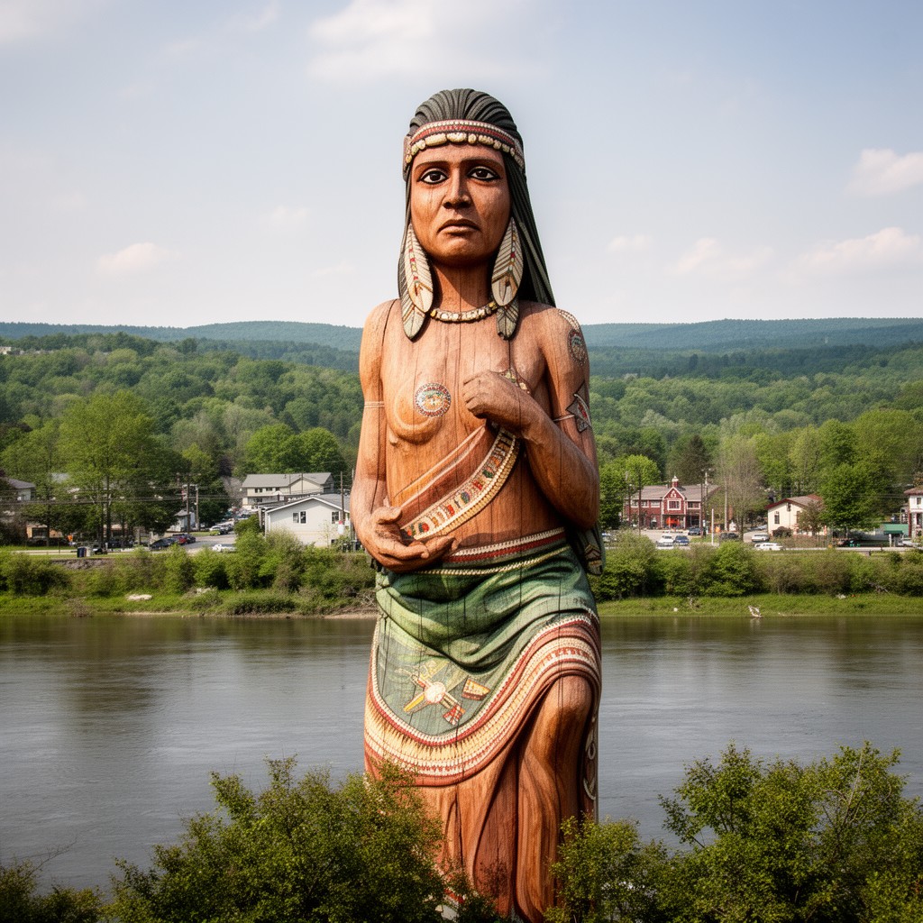 AI-generated illustration of Skowhegan Indian sculpture