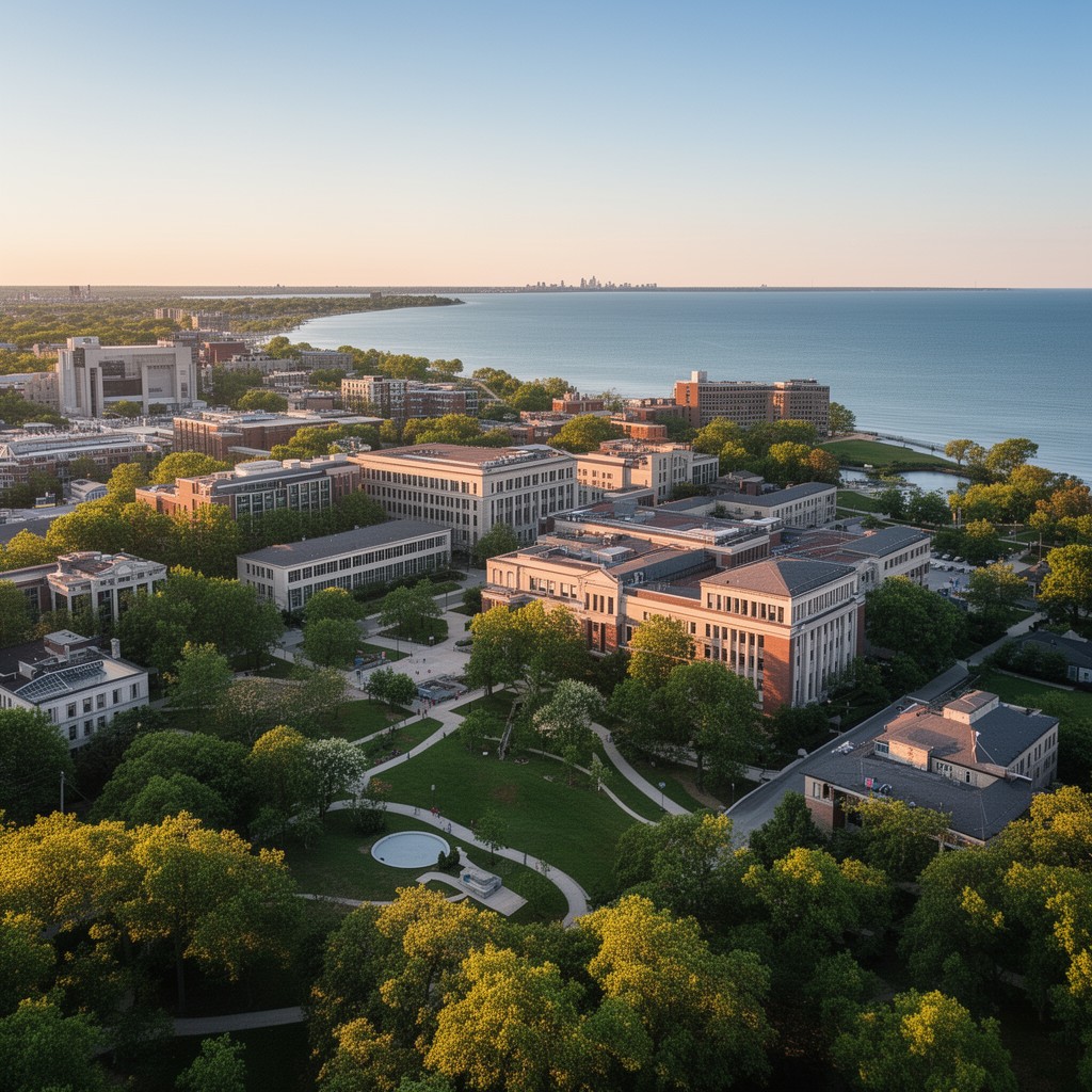 AI-generated illustration of Evanston lakefront campus