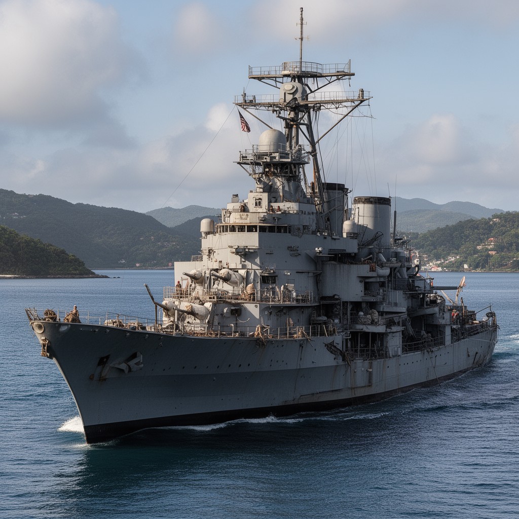 AI-generated illustration of US heavy cruiser USS Astoria