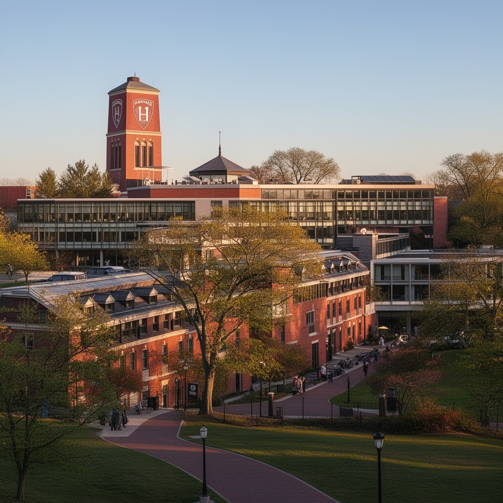 AI-generated illustration of Harvard Law School academic complex