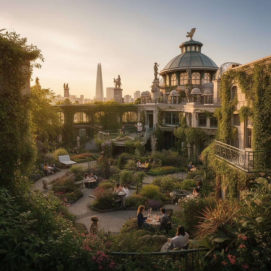 AI-generated illustration of Kensington Roof Gardens