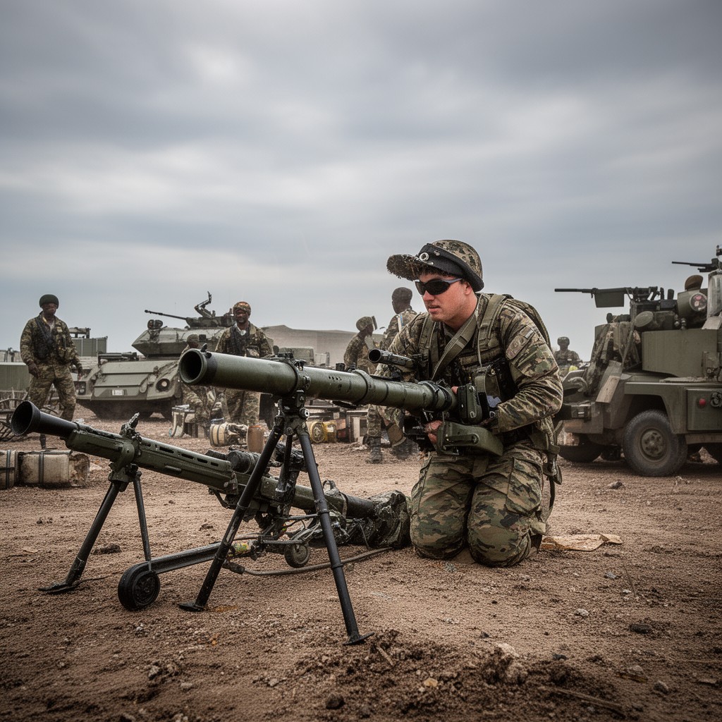 AI-generated illustration of Carl-Gustaf recoilless rifle (current versions and support)
