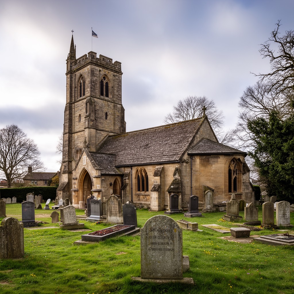 AI-generated illustration of St Martin’s Church, Bladon, Oxfordshire