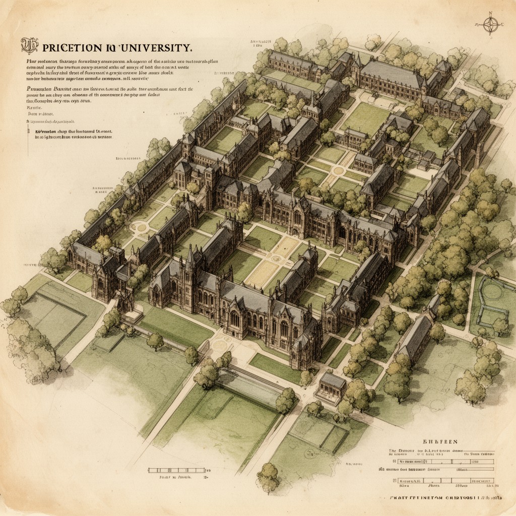 AI-generated illustration of Princeton University campus plan