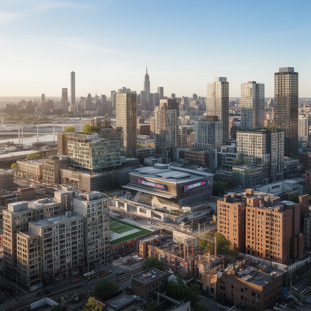 AI-generated illustration of Atlantic Yards redevelopment project