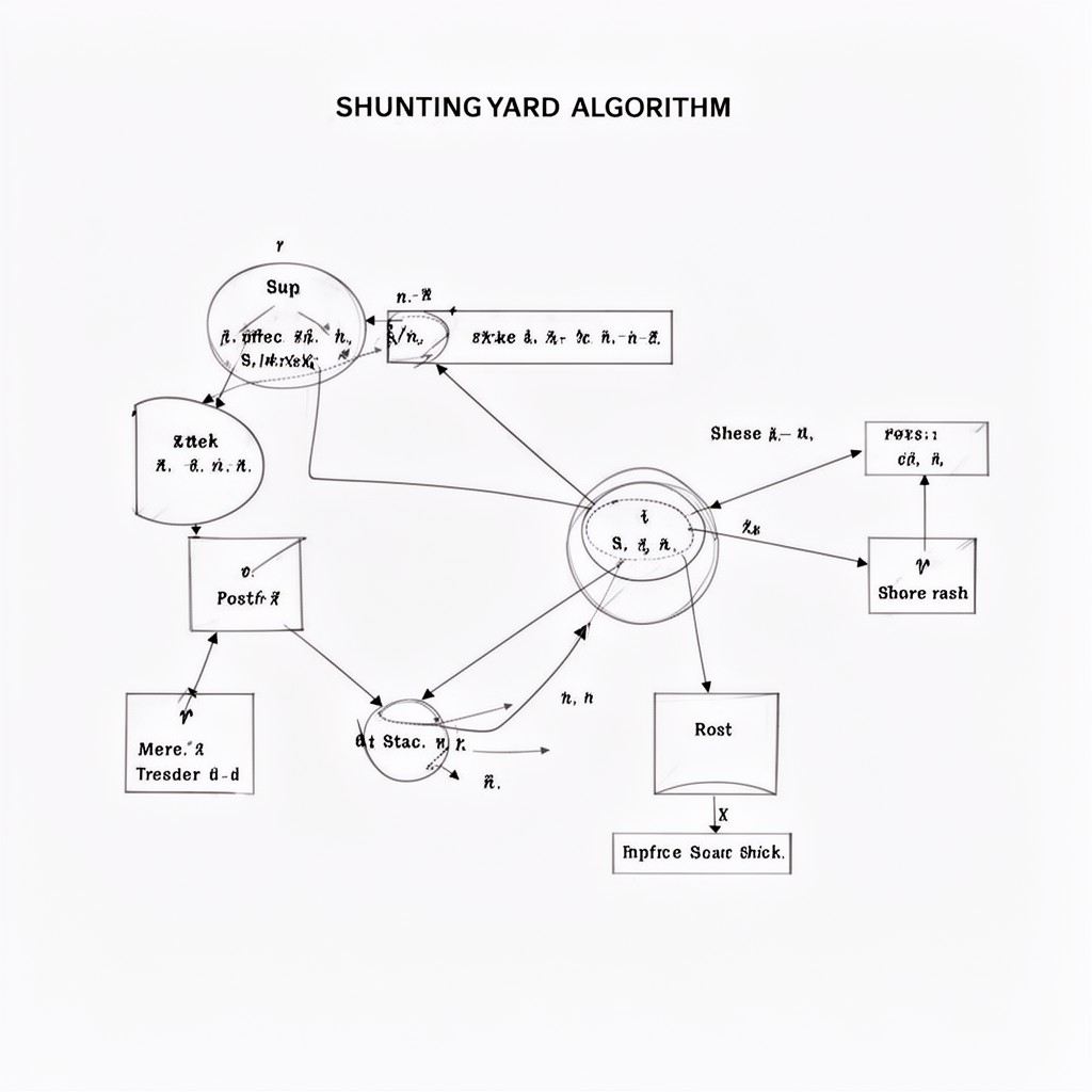 AI-generated illustration of shunting-yard algorithm