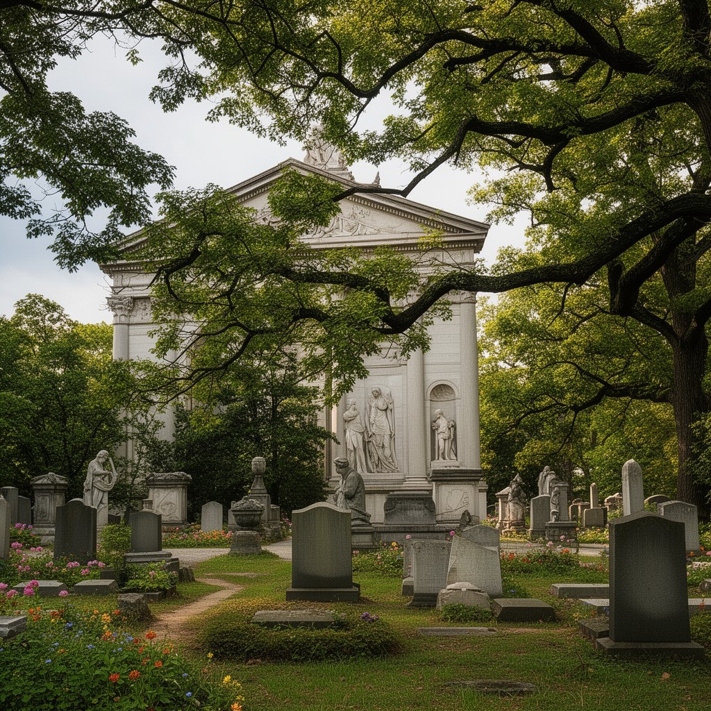 AI-generated illustration of Forest Hills Cemetery, Boston, Massachusetts