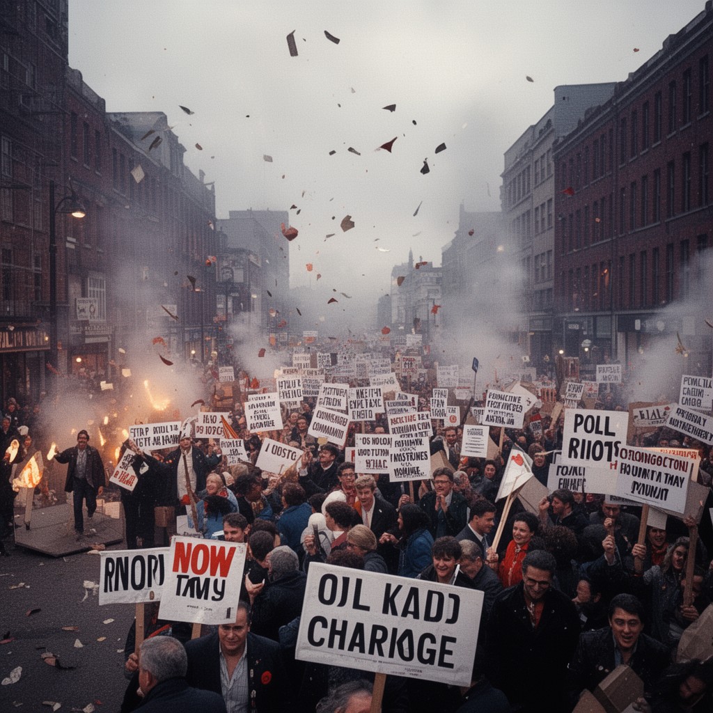 AI-generated illustration of Poll Tax Riots