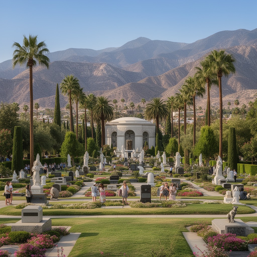 AI-generated illustration of Forest Lawn Memorial Park, Cathedral City, California, United States