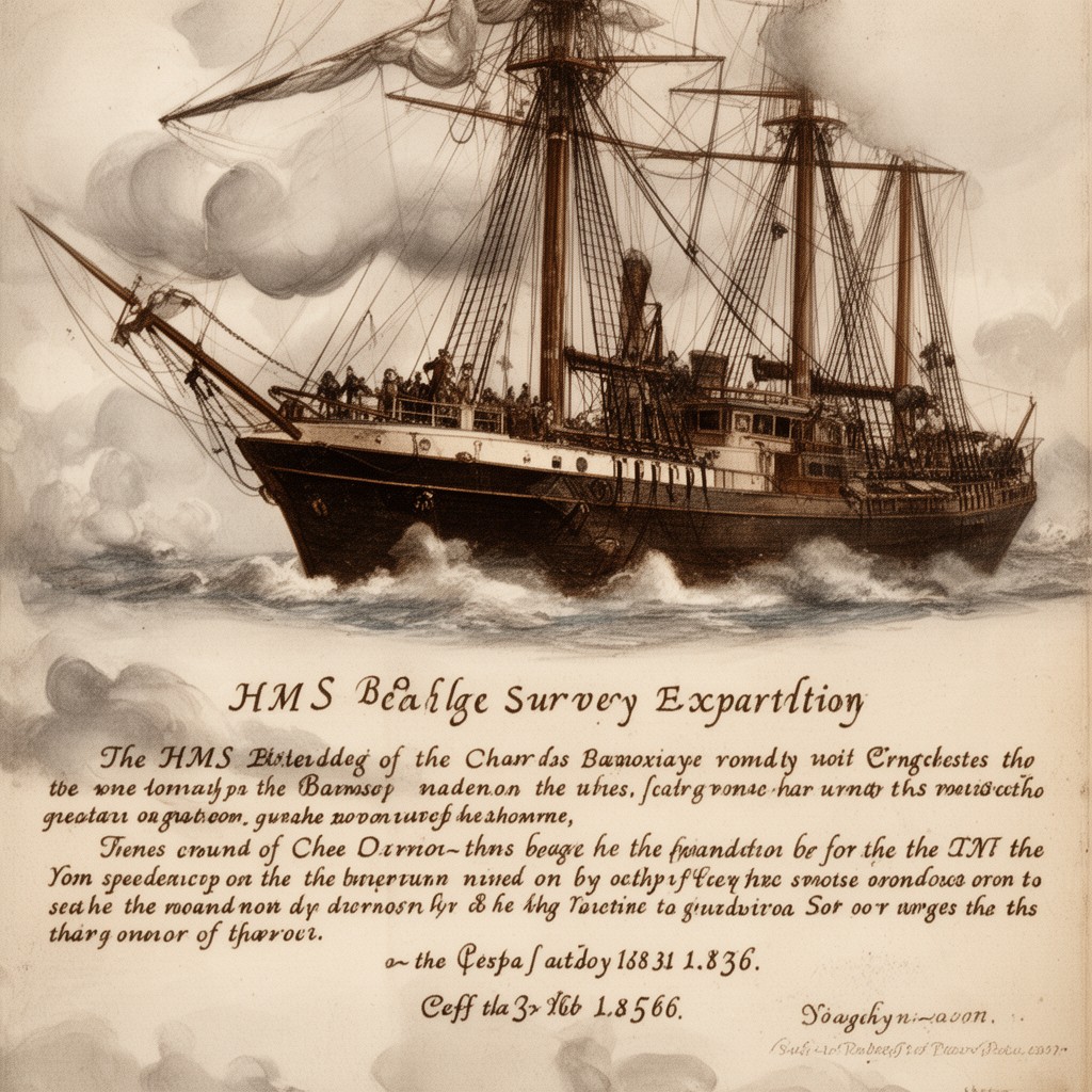 AI-generated illustration of HMS Beagle second survey expedition
