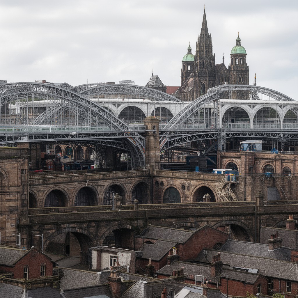 AI-generated illustration of Victoria Station railway bridges