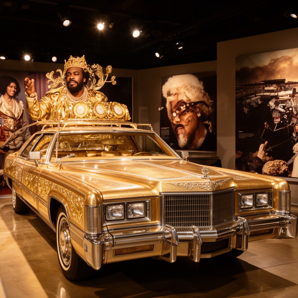 AI-generated illustration of Isaac Hayes’ custom 1972 Cadillac Eldorado