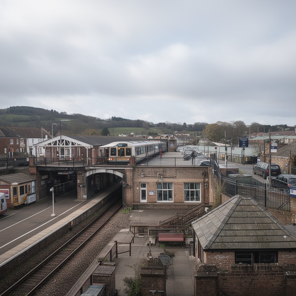 AI-generated illustration of Bridgend railway station