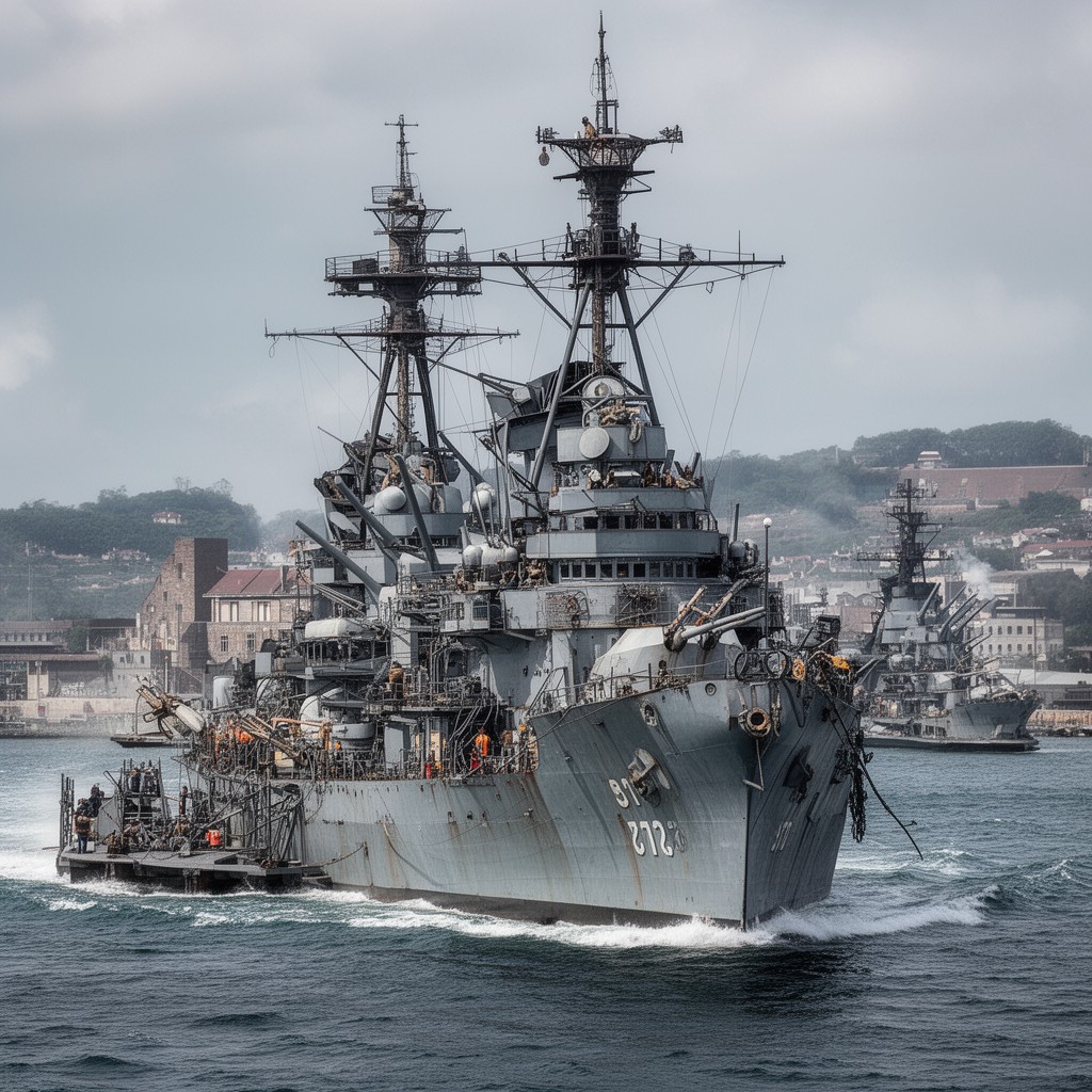 AI-generated illustration of US heavy cruiser USS Chicago