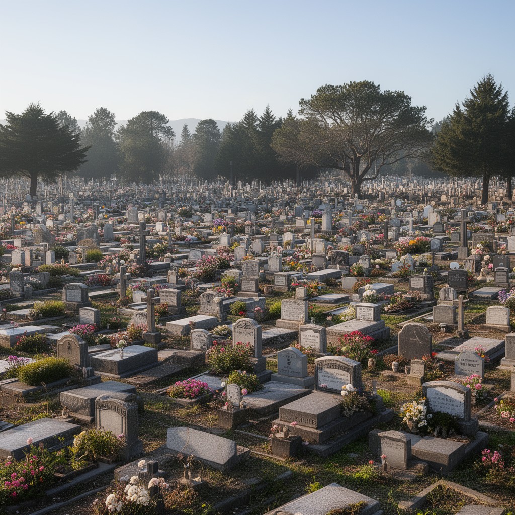 AI-generated illustration of Holy Cross Cemetery, Colma, California, United States