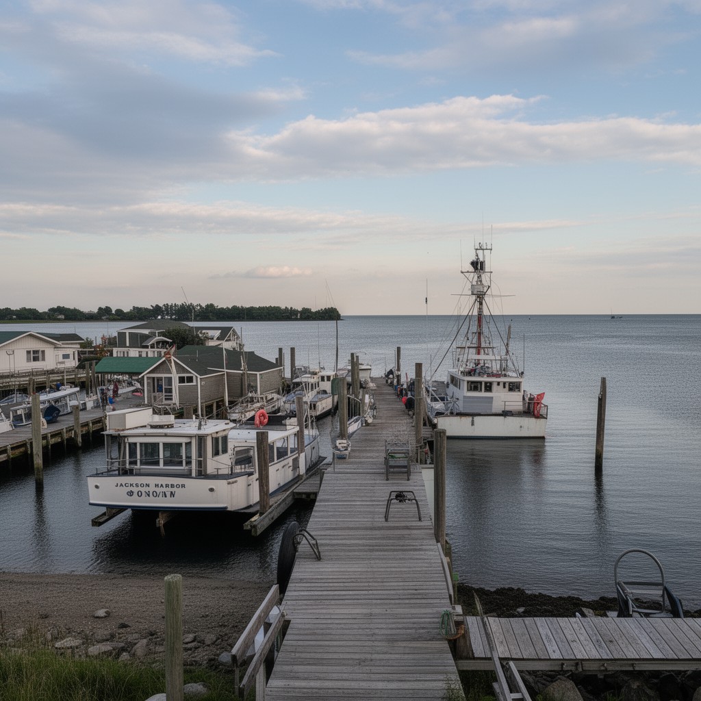 AI-generated illustration of Jackson Harbor docks