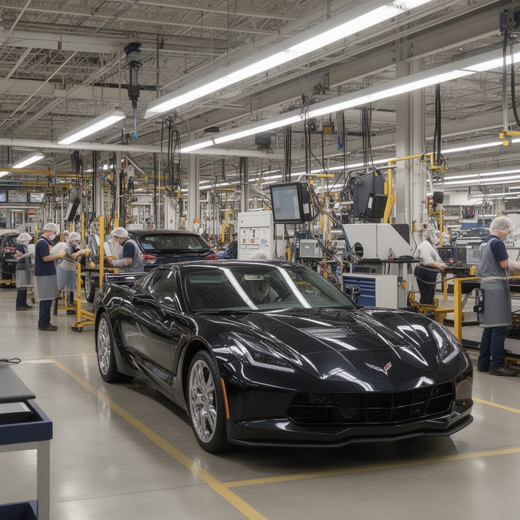 AI-generated illustration of Chevrolet Corvette manufacturing plant