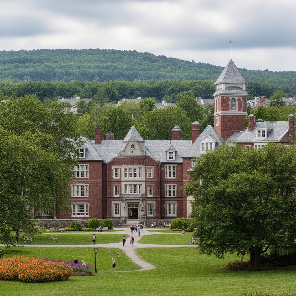 AI-generated illustration of Bates College (in Lewiston)