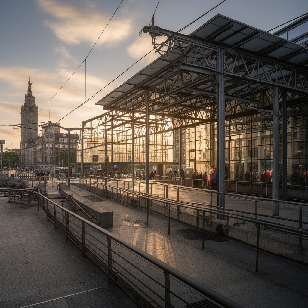 AI-generated illustration of Brussels-Schuman railway station