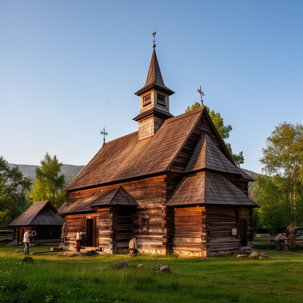 AI-generated illustration of St Philip and St James Church in Sękowa