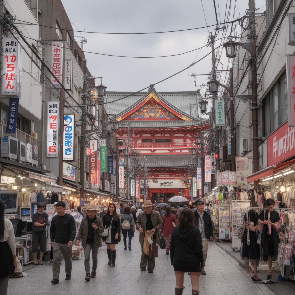 AI-generated illustration of Osu shopping district