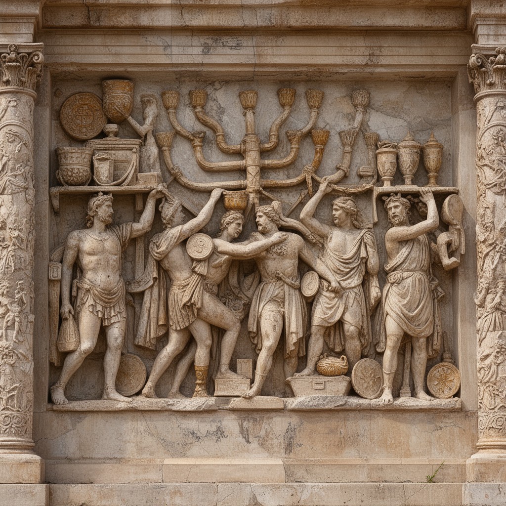 AI-generated illustration of relief of the spoils of Jerusalem