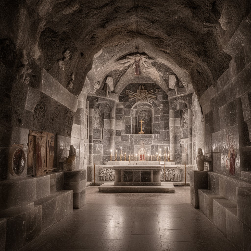 AI-generated illustration of St Kinga’s Chapel (in the salt mine)