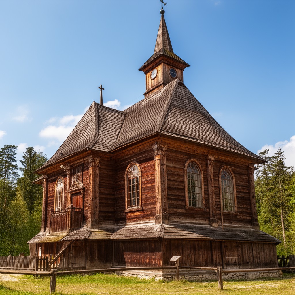AI-generated illustration of wooden church of the Immaculate Conception