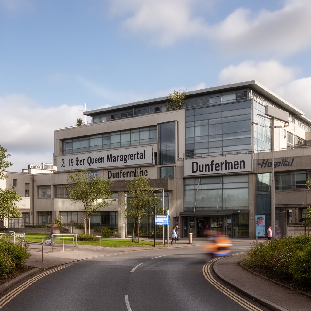 AI-generated illustration of Queen Margaret Hospital, Dunfermline