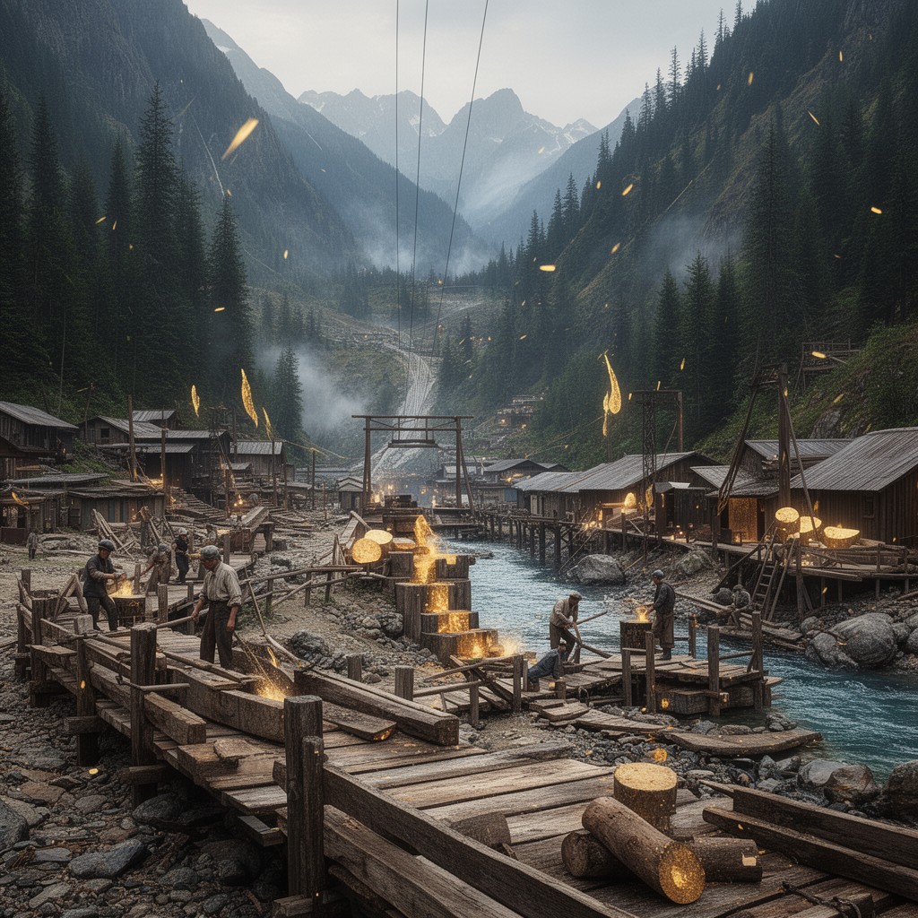 AI-generated illustration of Fraser Canyon Gold Rush
