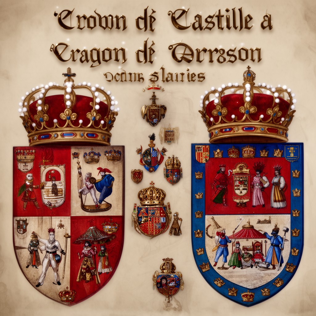 AI-generated illustration of Crown of Castile and Crown of Aragon