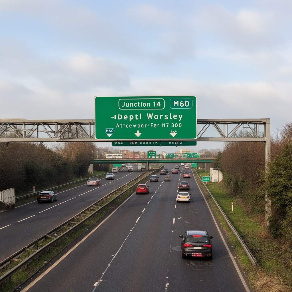 AI-generated illustration of Junction 14 of M60 motorway