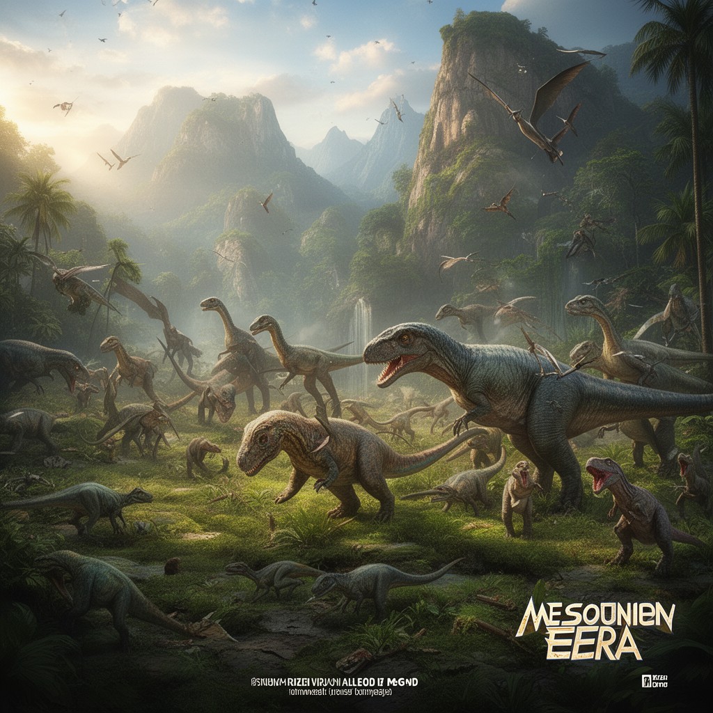 AI-generated illustration of Mesozoic Era