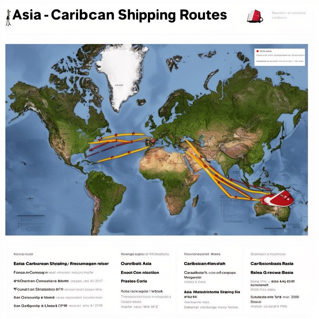 AI-generated illustration of Asia–Caribbean shipping routes