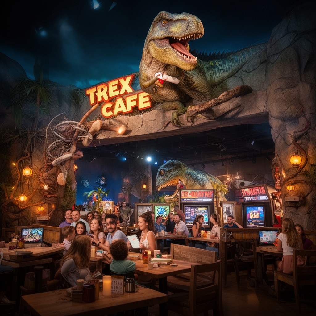 AI-generated illustration of T-Rex Cafe